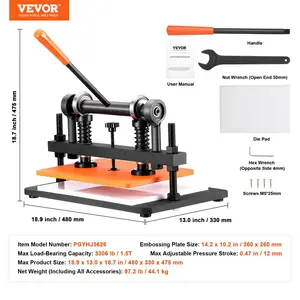 VEVOR Leather Cutting Machine, 14.2x 10.2 in Embossing Plate Manual Die Cutter, 0.47 in Pressure Stroke Dual Guide Shafts Die Cut Machine, Leather Embossing Machine for Various of Materials