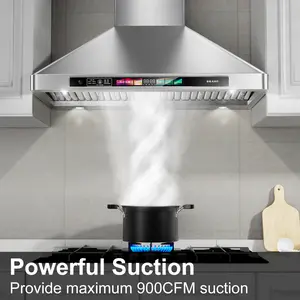 BRANO 36 Inch Wall Mount Range Hood 900 CFM， Voice/Gesture/Touch Control,4 Adjustable Lights, Ducted/Ductless Convertible