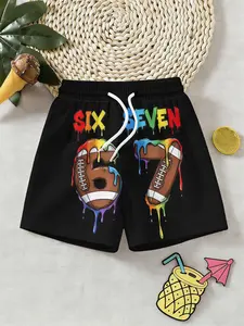 Boys Colorful Rugby 67 Number 3D Beach Shorts, Summer Trendy Sport Style Shorts, Outdoor Wear, Holiday Gift, Birthday Present