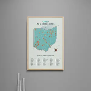 Ohio Disc Golf Top 50 Courses Map, Top Disc Golf Course USA Map, Location Prints Wall Art, Gift for Disc Golfers, Sports Trendy Wall Art, Man Cave Decor
