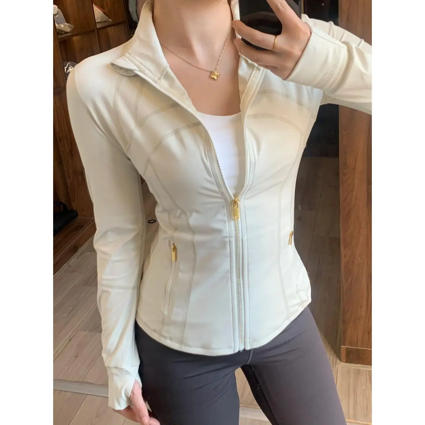 Albumin gold zipper long jacket