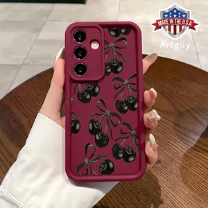 Case for Samsung S24 ultra plus S25 S23 S22 Ultra Plus Black Cherry Advanced fashion gift Anti-Scratch Shockproof Soft Silicone Protective Cover