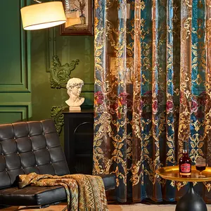 Vintage Style Floral Pattern Embroidered Curtain, 1 Count Retro Decorative Drapes, Heavy Curtain, Curtain Blinds, Window Decorations Supplies for Home Living Room Bedroom, Interior Decoration Accessories, Drapes Type