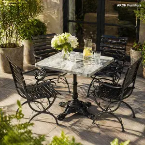 31.5-in Square Outdoor Bistro Table, Weatherproof Sintered Stone Top, Heavy-Duty Cast Iron Base, Marble-Look Surface, Balcony/Rugged/4-Seater Dining Table, Seats 2-4 for Home Use, Balcony Dining Tables, Four-Seater Dining Tables