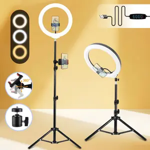 Black 12" Ring Light with Stand and Phone Holder - 62" Tripod for Professional Use, Adjustable for Smartphones, Cellphone Accessories