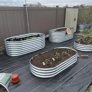 (2pcs) 4×2×1 Ft / (2pcs) 4×2×1 Ft / (2pcs) 6×3×1 Ft / (2pcs) 8×3×1 Ft, Outdoor Galvanized Elevated Garden Bed Set, Circular Metal Planter Container for Vegetables, Flowers, Herbs, Silver