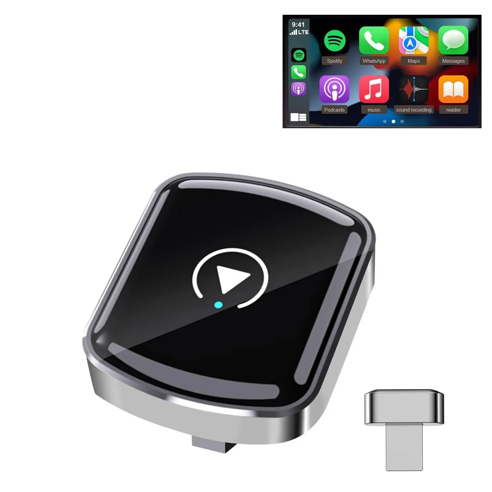 Wireless CarPlay Adapter, Mini CarPlay Adapter, compatible with iPhone, plug-and-play, zero latency, supports wired-to-wireless conversion for multi-device voice control, compatible with iOS 10+ and above, and vehicles.