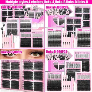 Lash Clusters Lashes Kit, Diy False Eyelashes, 13 Styles 50D,60D,80D,100D,Fairy-A-B,BottomA-B 5-20mm Cluster Eyelash Extension 1614 Pcs D-Curl With Lash Bond and Seal, Lash Remover, Lash Tweezers, Eyelash Brush DIY Easily