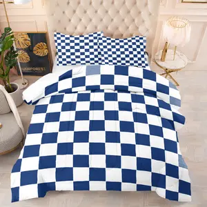Vintage Trendy Checkerboard Quilt/Comforter Set (2/3 Pcs): Includes 1 Quilt + 1/2 Pillowcases (No Filler),Colorful Checkers/classic Black - White/red - Blue Checkerboard, for Vintage - Style Bedrooms, Trendy Teenagers' Rooms, Minimalist Home Spaces