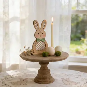 Rustic Wood Party Cake Stand 10 Inch, Round Dessert Pedestal & Cupcake Display Riser, Perfect for Weddings, Birthdays, Farmhouse Kitchen Decor