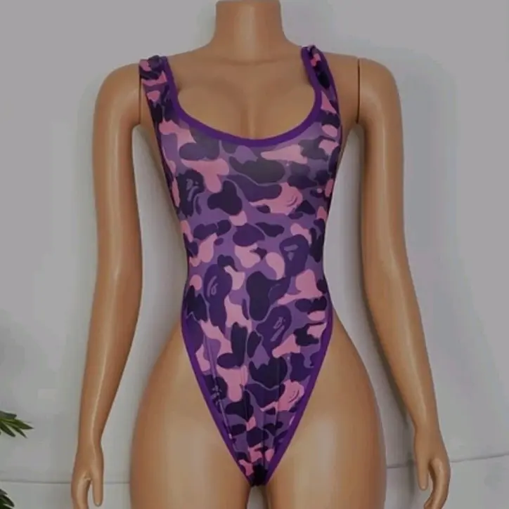 Purple and Pink Camo triangle bodysuit