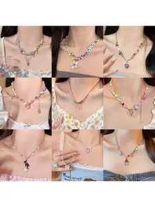 Candy-colored dopamine necklace for women, versatile niche design beaded clavicle chain, sweet cool Y2K necklace