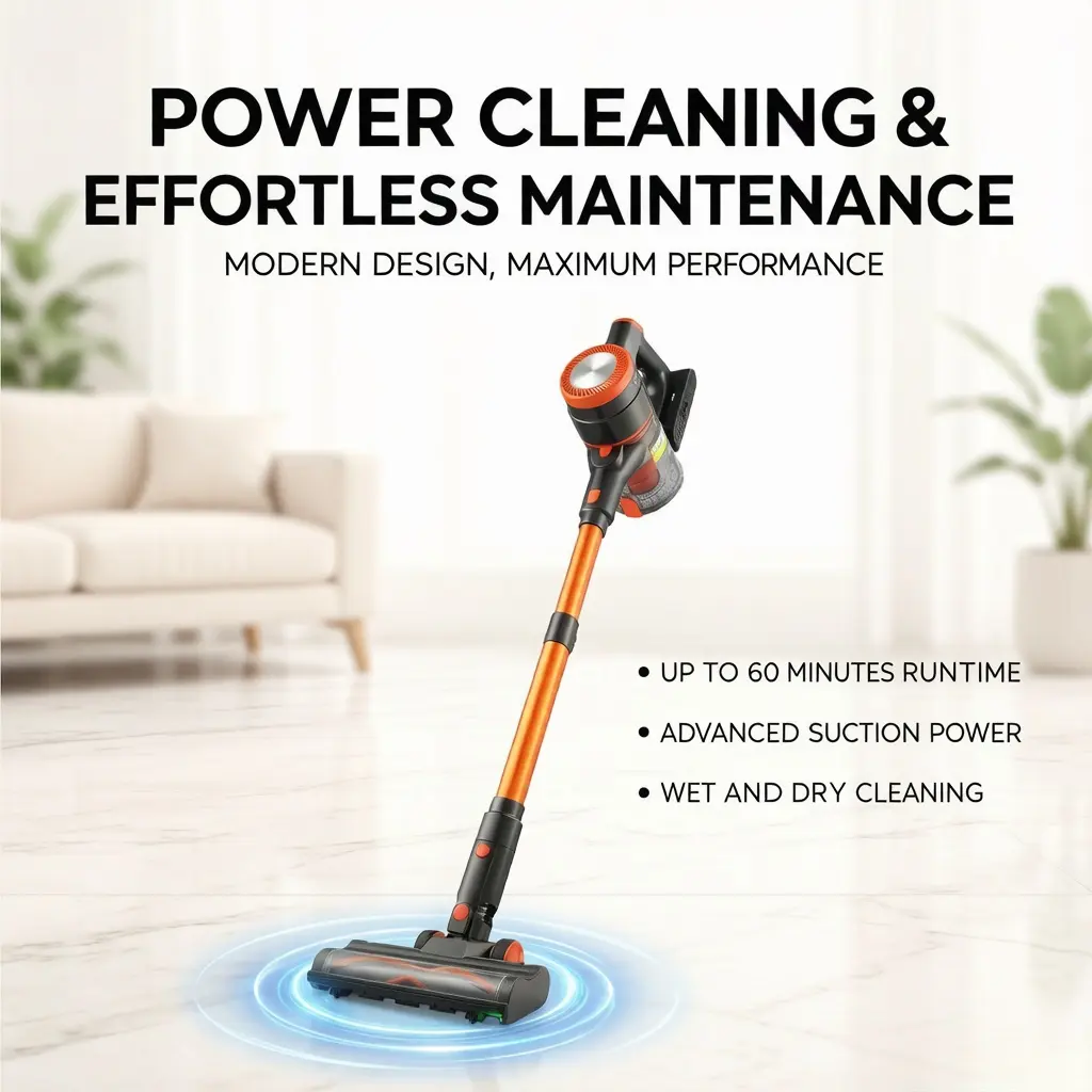 Cordless Stick Vacuum Cleaner, 40KPA Max Suction, Rechargeable Anti-Tangle Handheld Vac With LED Display, Lightweight Design, 47mins Runtime For Home, Carpet, Hard Floor Powerful portable cleaning