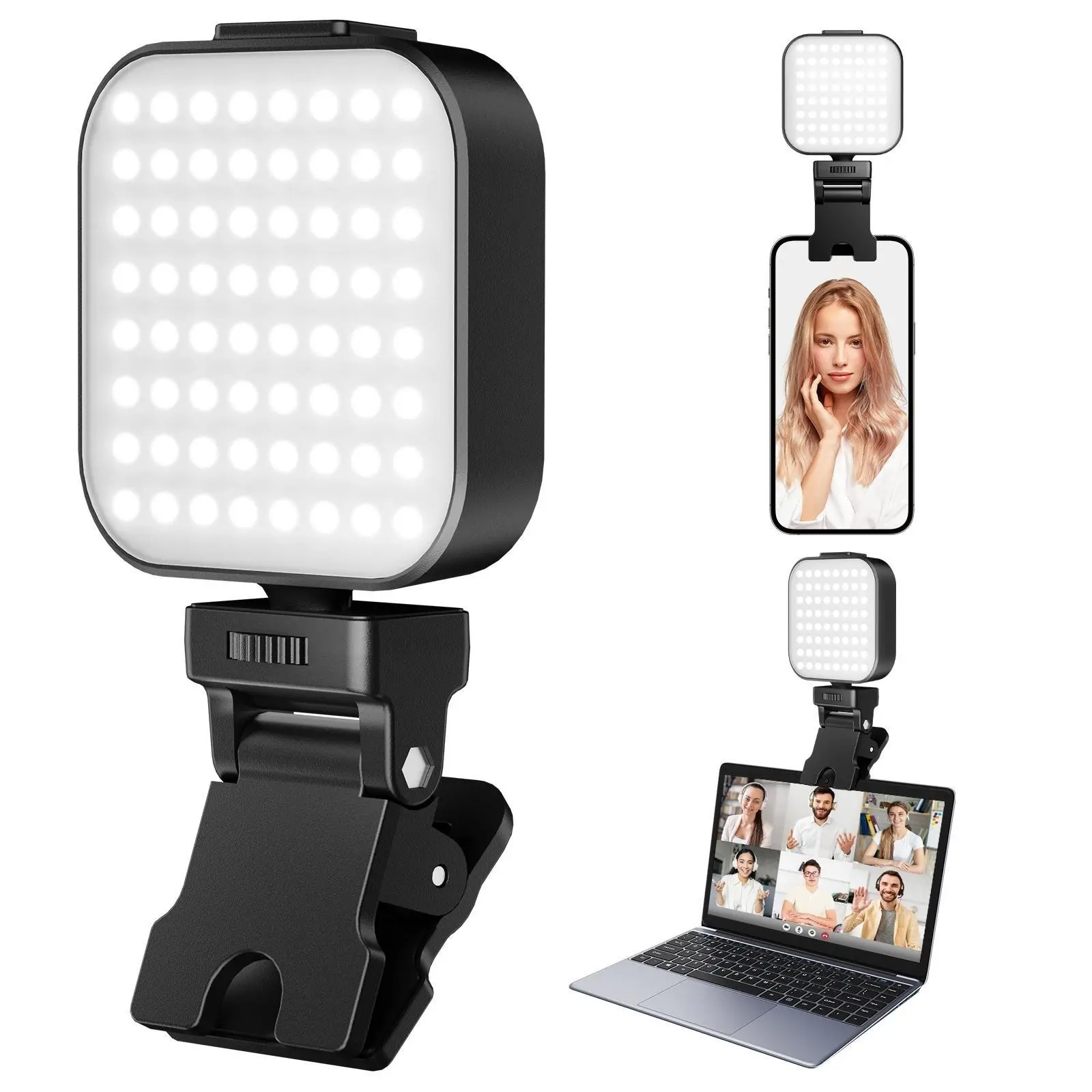 Portable Rechargeable LED Selfie Light - Mobile Phone Accessory with Front & Rear Clip, 5 Adjustable Lighting Modes for Smartphone, Cellphone, iPhone, Android, iPad, Laptop (Makeup, Video Conference Use), Accessories, Led Lights