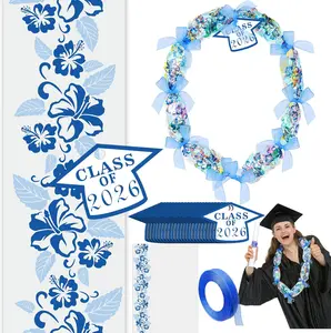 24 Set Candy Lei Tubing Graduation Money Lei Making Kit Class of 2026  Congrats Grad Long Ribbons Dessert Filler for Party Graduate Gifts(Blue)
