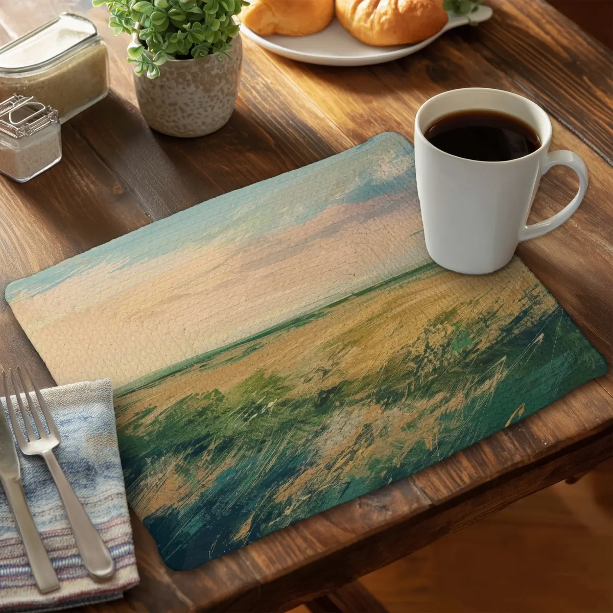 Stylish Durable White Braided Polyester Rectangle Placemat - 14x18 in. - MWW CBPM14184D3DY0 Evening in the Field Tableware for Dining Tables, Home Decor