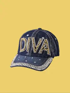 Rhinestone Letter Decor Baseball Cap, Rivet Decorative Denim Baseball Hat, Casual Outdoor Sports Hat for Women, Fashion Accessories for Daily Wear