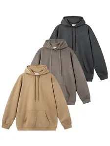 Men's Fall Fashion Suede Hooded Sweatshirt Set, Casual Design Multi-Piece Pack, Trendy Plain Color Pullover Jacket