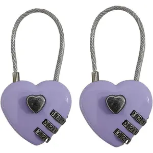 Heart Padlock, Love Padlock, Small Locker Locks,Love Lock for Jewelry Box Locker Decor Valentine Gift,ComboLock,Gym Locker Lock (Taro Purple,2PCS)