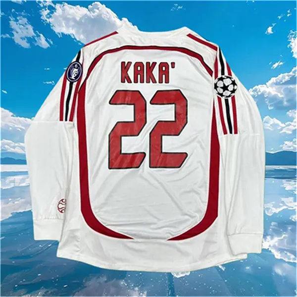 2006 2007 Away Retro White No.22 Kaka Long Sleeve Soccer Jersey