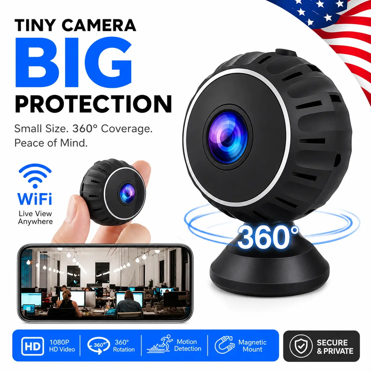 Mini WiFi 1080P Security Camera | Wireless Nanny Baby Monitor, App Remote View Night Vision Motion Detection for Home Indoor Monitoring