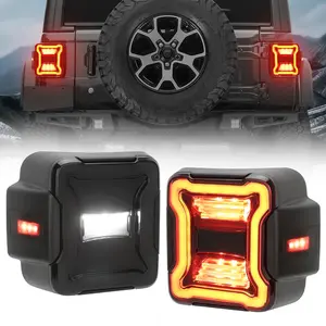 [LED FACTORY MART]Smoked Led Tail Lights w/Running Turn Signal For Jeep 2018-2024 Wrangler JL JLU