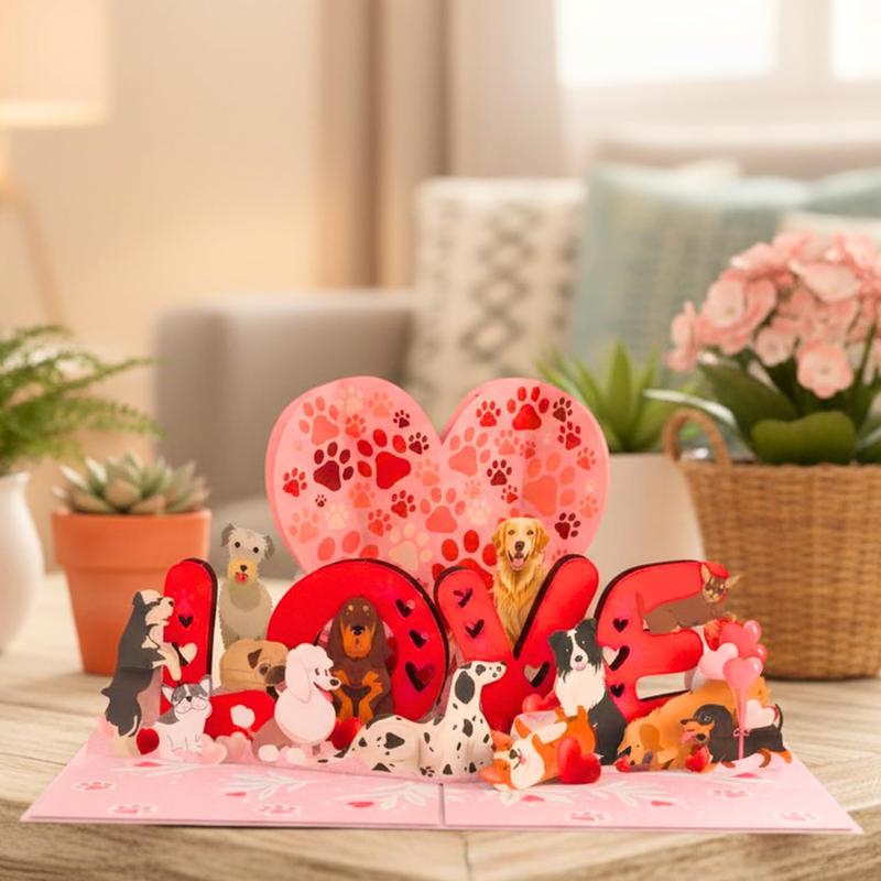 Pop Up Valentines Card, 3D Dogs Popup Valentines Day Card For Wife, Husband, Him, Her, Girlfriend, Boyfriend, Adults Kids| 6x8 in Dog Valentine Pop Up Cards With Envelope