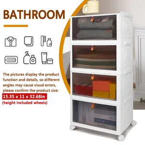 Versatile 4-Tier Stackable Storage Bins with Wheels & Lid - Portable Plastic Organizer for Closet, Office, Dorms, and Kitchens - White