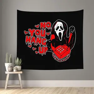 PreLiving Horror Tapestry 60 x 50 Inch - 'No You Hang Up' Funny Ghost Lightweight Wall Hanging, Romantic Halloween Decorative Home Decoration Dorm Decor(Black)