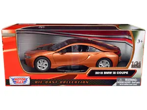 2018 BMW i8 Coupe Metallic Orange with Black Top 1/24 Diecast Model Car by Motormax