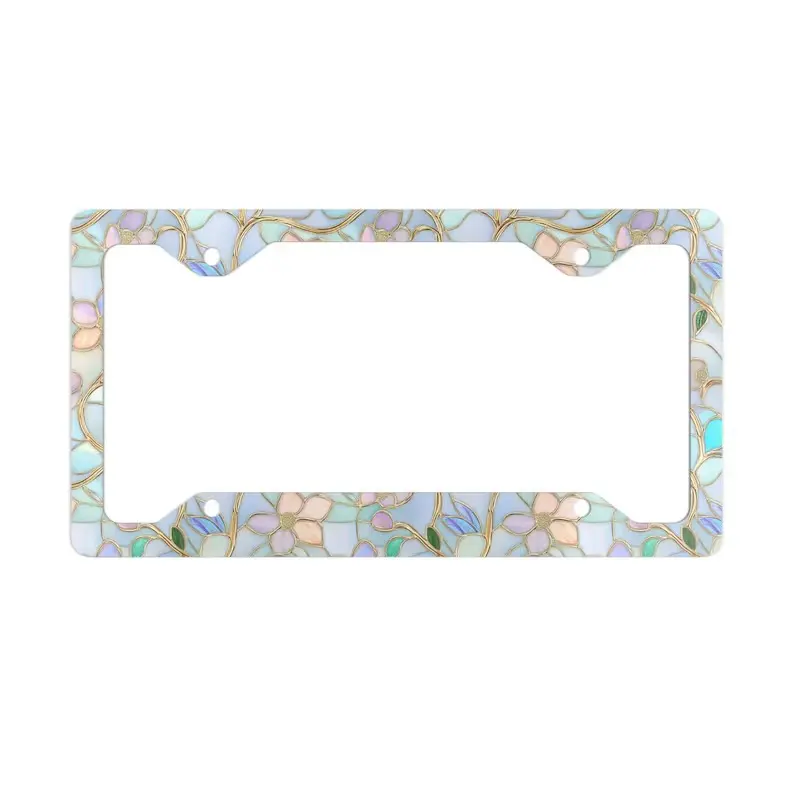 Stained Glass Floral License Plate Frame, Colorful Wildflower Womens Exterior Car Accessories, Tag Frame, Cute Car Decor Gift for Her