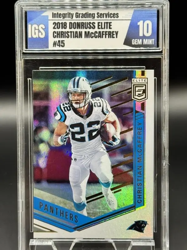 2018 Donruss Elite Football Card Christian McCaffrey #45 Graded Gem Mint 10