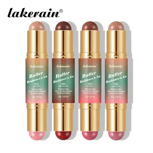 Double-Head Butter Blush Stick, 2-in-1 Creamy Silky Bronzer & Blush for Face, Eyes & Lips, Buildable, Blendable & Multi-Purpose Makeup for Contouring, Highlighting & Natural Glow, Facial Makeup