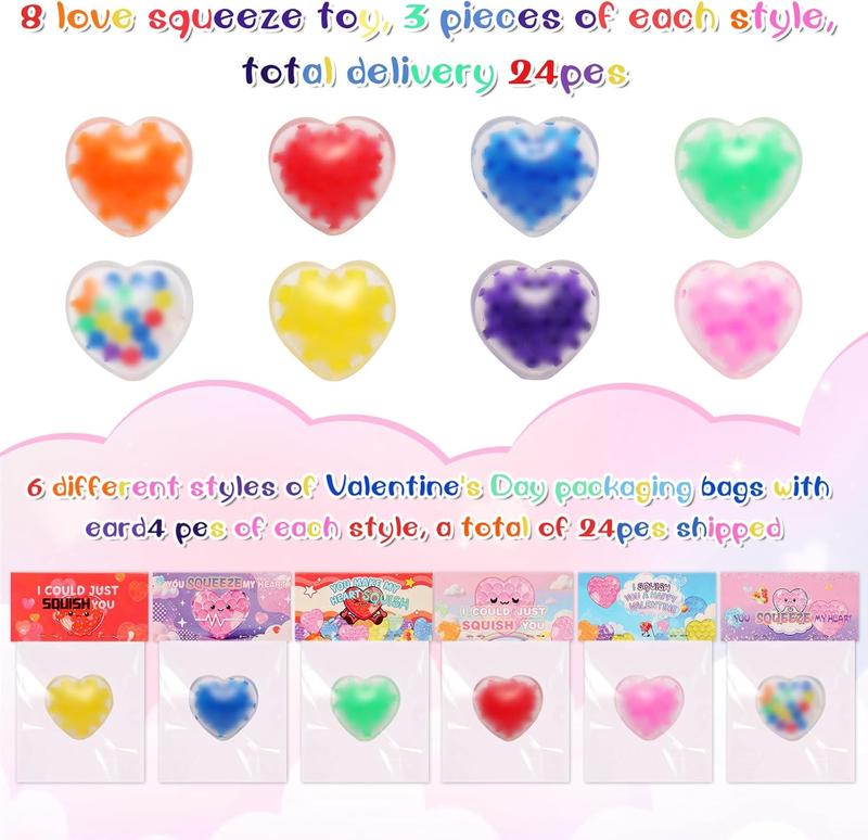24-Pack Valentine’s Day Cards with Heart Stress Balls, Stress Relief Squishy Fidget Toys, Classroom Exchange Prizes & Party Favors