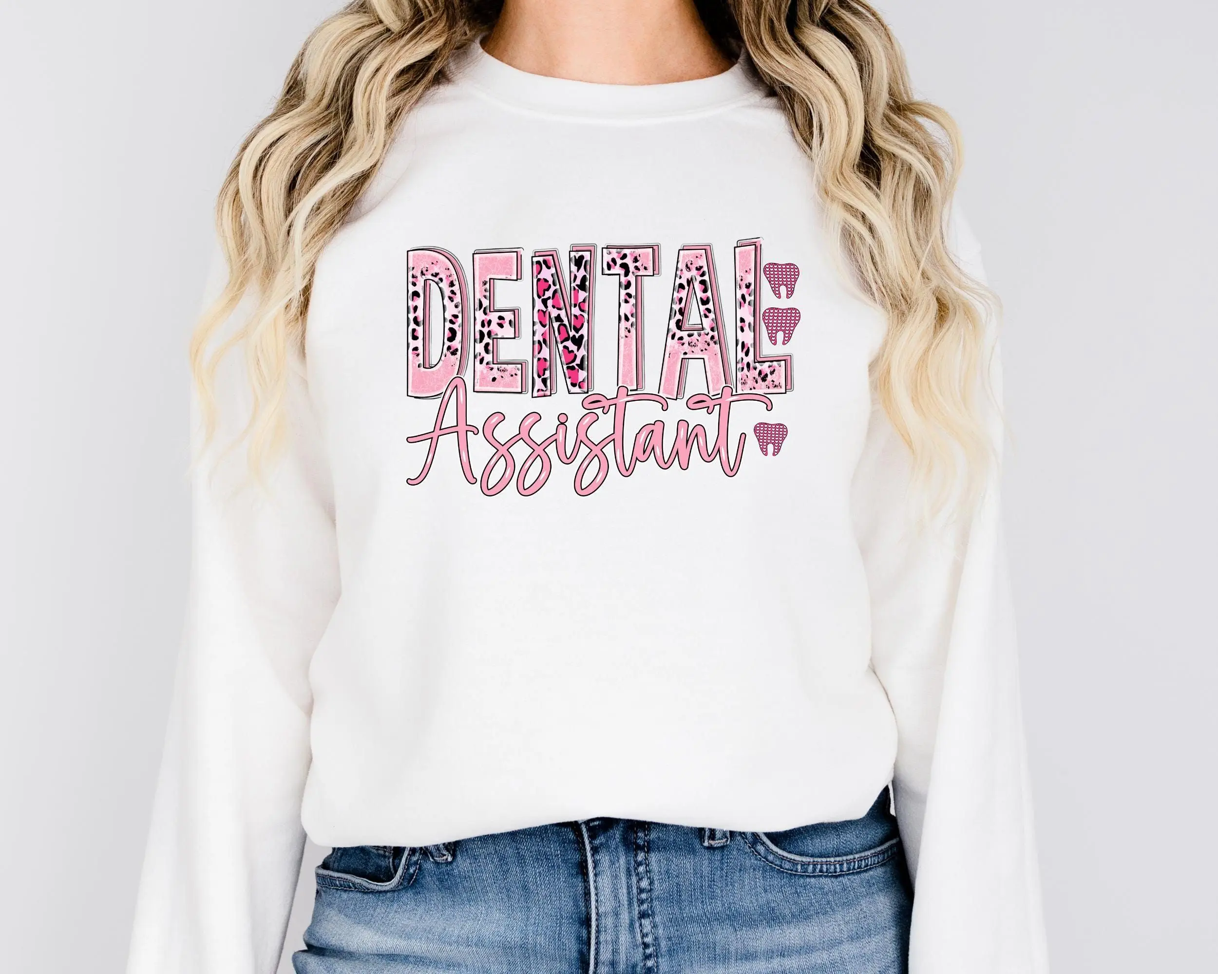 Dental Assistant Shirt, Sweatshirt & Hoodie - Floral Dental Sweatshirt, Leopard Dental Assistant Gift, Gift for Dental Hygienist, RDA RDH Sweats, Tooth Sweat Cotton Unisex