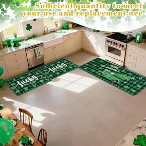St Patrick's Day Kitchen Rug Set, Kitchen Floor Mat, Irish Clover Car Mat, Lucky Grass Pad, Anti-Slip Bathroom Runner, Decorative Rug, Home Decor for Holidays