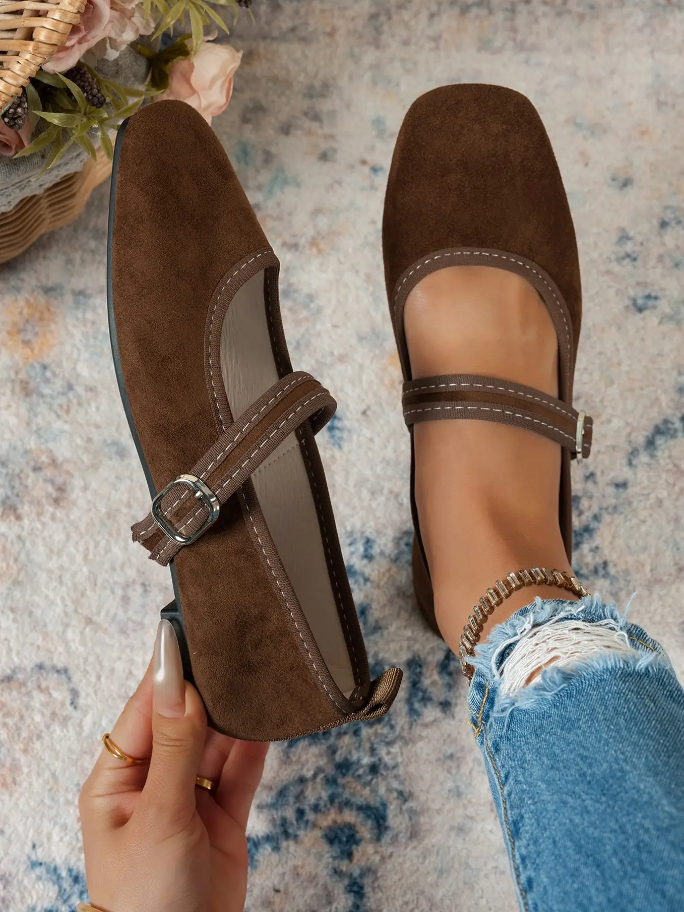 New Women's Fashion Summer Flats Shoes, One Strap Fit Various Foot Types, Casual Gingham Textile Upper, Rubber Sole, All Seasons