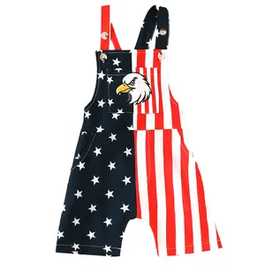 4th Fourth of July Toddler Baby Girl Boy Outfit American Flag Print Overalls Shorts Pocket Suspender Romper Clothes