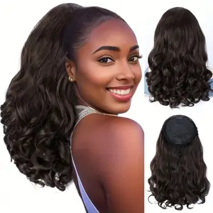 DB-Fluffy Short Curly Yaki Ponytail Drawstring Hairpiece Easy Wear Pony Tail Wig-DB