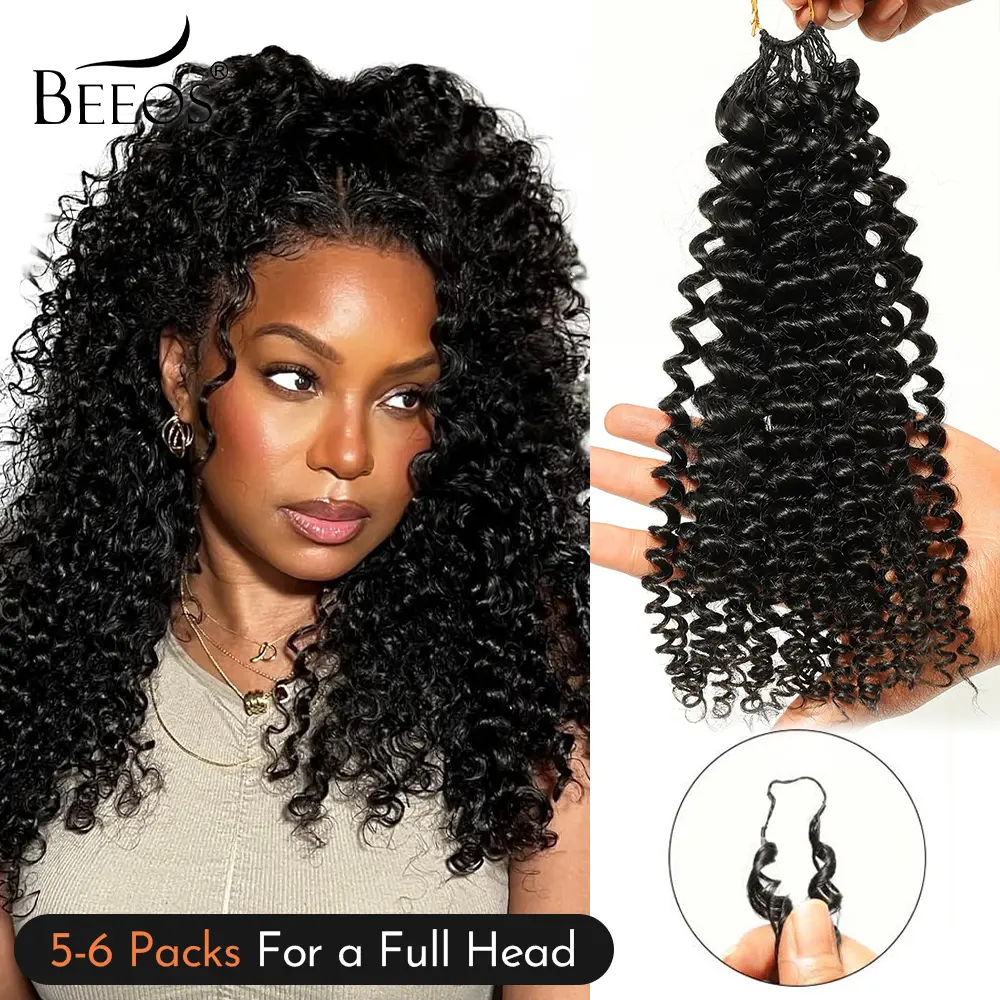 BEEOS Feather Crochet Hair for Miracle Knots Crochet Hair Extensions Feather Crocher Human Hair for Miracle Knots Natural Black 5 Packs 20 Inch Burmese Curly Deep Wave Kinky Curly Body Wave Crochet hair Braids Braiding for Woman SummerVibes