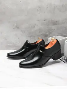 Men's Formal Business Pointed Toe High Heel Leather Shoes, British Simple Banquet Derby Shoes, Elegant Office Wear Footwear