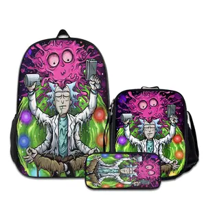 Rick-and-Morty-3PCS Backpacks for Girls Set, Cute School Backpack for Girls Boys with Lunch Box and Pencil Case, Aesthetic Bookbag for Teens, Lightweight Classic Backpack for Travel, Work, Picnic A-0714