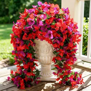 2 pcs Artificial Faux Bougainvillea Flowers Plants for Outdoor Outside Summer Decoration, Fake Silk UV Resistant Long Trailing Vines for Front Door Porch Planter Balcony