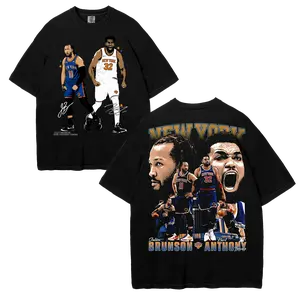 "Knicks Duo Brunson & Towns" Basketball Graphic T-Shirt, Retro Streetwear Casual Cotton Crew Neck Short Sleeve Unisex Top, Multi-Color Available