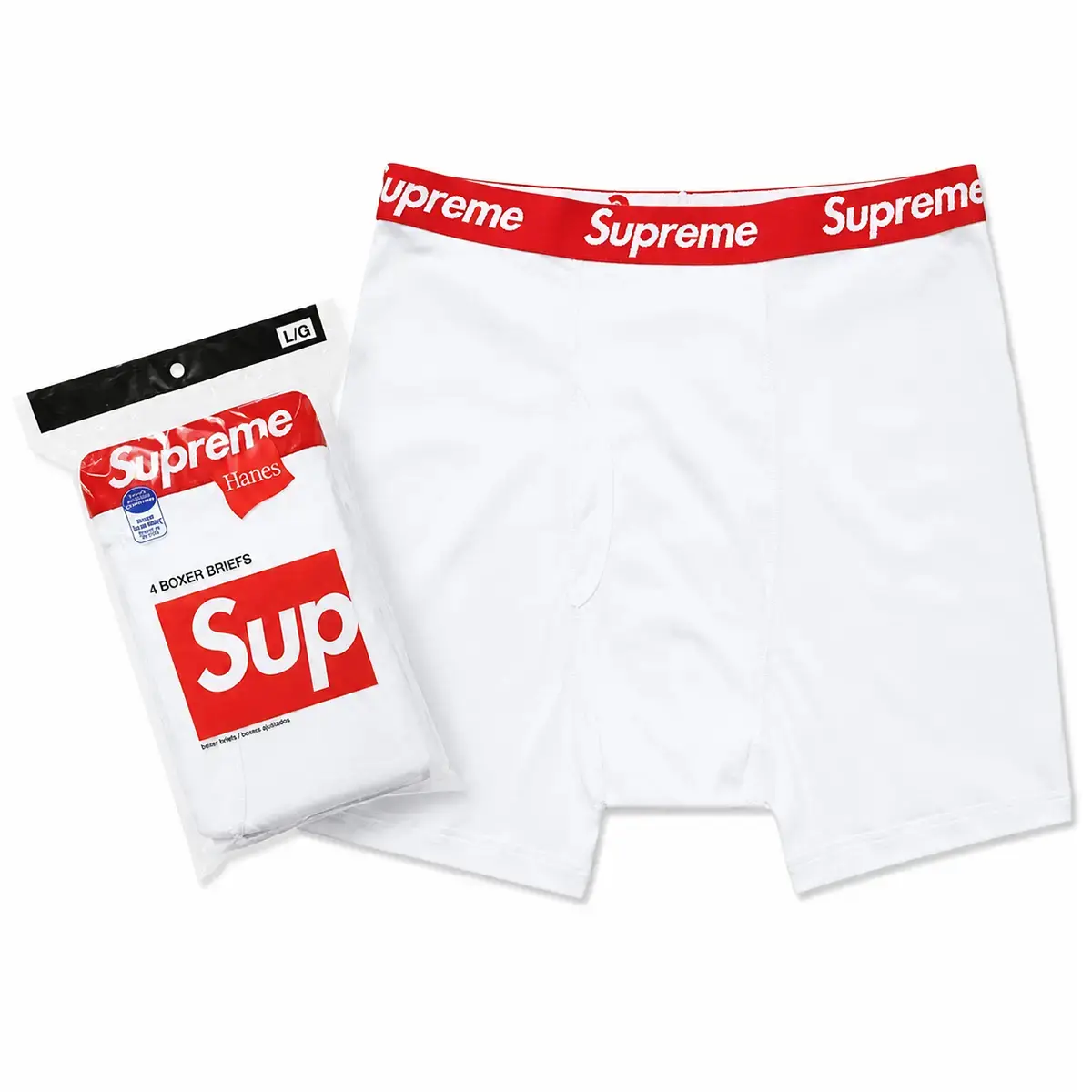 Supreme Hanes Boxer Briefs 4 Pack Black & White Cotton Blend Underwear, Classic Logo Stretch Comfort Everyday Basics Streetwear Essentials