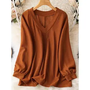 Women’s Plus Size Knitwear Waffle Knit Long Sleeve Lantern Sleeves Loose Fit Solid Color Casual Commuter Winter Top