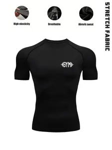 1-Pack Men’s Quick Dry Compression T-Shirt with “GYM” Graphic, High Stretch Breathable Moisture Wicking Performance Base Layer Top for Gym Workouts, Fitness Training, Running, Outdoor Exercise & Daily Active Wear