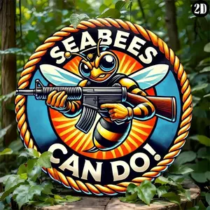 1pc 8x8 Inch Round Vintage Navy Seabee Can Do Aluminum Sign Durable Novelty Wall Decor Ideal for Home Kitchen Bar Garage Man Cave