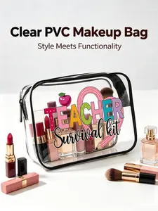 Clear Dry Wet Separation Cosmetic Bag, Waterproof Transparent Travel Toiletry Organizer, PVC Material, All Seasons Use, Cute Style, Makeup Travel Organizer