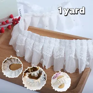 Elegant Chiffon Lace Trim, DIY Lolita Skirt Edging, Wedding Dress Accessories, Double Layer Embroidered Ruffle Edge, 1 Yard